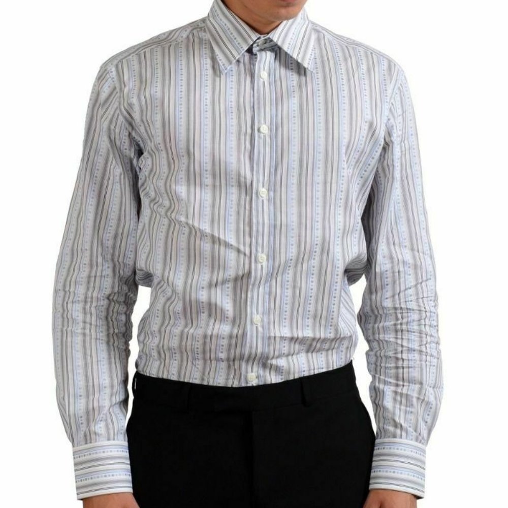 Versace Collection Men's "City" Multi-Color Striped Long Sleeve Dress Shirt